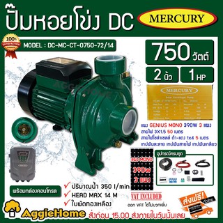 MERCURY SET หอยโข่ง รุ่นDC-MC-CT-0750-72/14 750วัตต์ ท่อ2X2นิ้ว +แผง GENIUS MONO 390 วัตต์ 3แผง ครบชุด