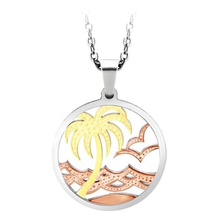 555jewelry จี้วงกลม ฉลุลายด้านในเป็นรูปต้นมะพร้าวและทะเล รุ่น MNC-P519 - จี้ห้อยคอ จี้สร้อยคอ จี้สร้อยคอแฟชั่น (P-5)