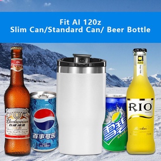 4 In 1 Can Cooler สแตนเลสหุ้มฉนวน Can Cooler Non-Slip Freezable เบียร์ขวด Cooler พร้อมฟางสำหรับ Seltzer เบียร์เครื่องดื่ม,Cyn