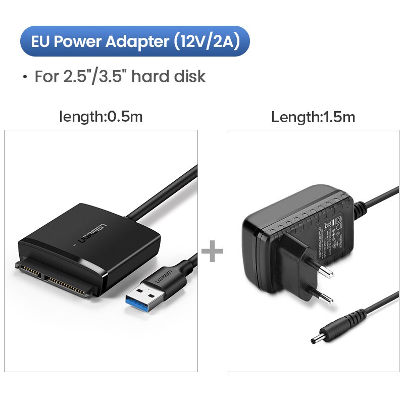thumbnail image 2 of WhizzoHead USB 3.0 To SATA III Adapter – 2.5/3.5 Inch HDD SSD, 12V/2A Power Supply Included 2 of 3