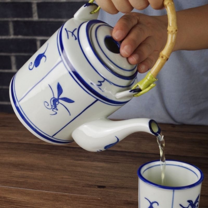 ชุดน้ำชาชุดชงชา-กาน้ำชาเซรามิคงานกังไส-เขียนลายมือโบราณสวยงาน-พร้อมถ้วยน้ำชา4ใบ-ถาดรอง-เครื่องปั้นดินเผาชั้นดีที่สุด