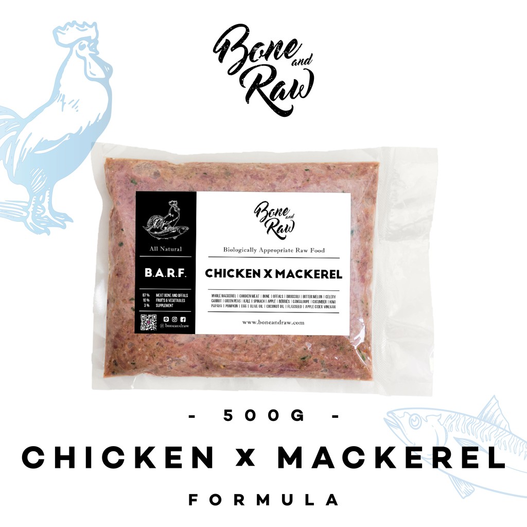 ภาพหน้าปกสินค้าอาหารบาร์ฟ (สุนัข) BARF. สูตรไก่ผสมปลาแมคเคอเรล  (500g) - Chicken X Mackerel Formula
