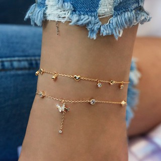 ภาพหน้าปกสินค้าXUYU 2pcs/set Korean Version of the Popular Cute Tiny Heart Crystal Small Butterfly Charm Anklet Fashion  For Women ที่เกี่ยวข้อง