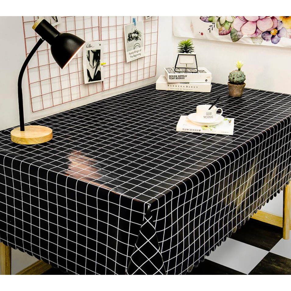 ผ้าปูโต๊ะ-pvc-กันน้ํา-กันน้ํามัน-กันลื่น-แบบลายสก๊อตขาวดำ-ไม่มีกลิ่น-กันน้ำมันกันความร้อน-ทนทาน-ผ้าปูโต๊ะอาหาร