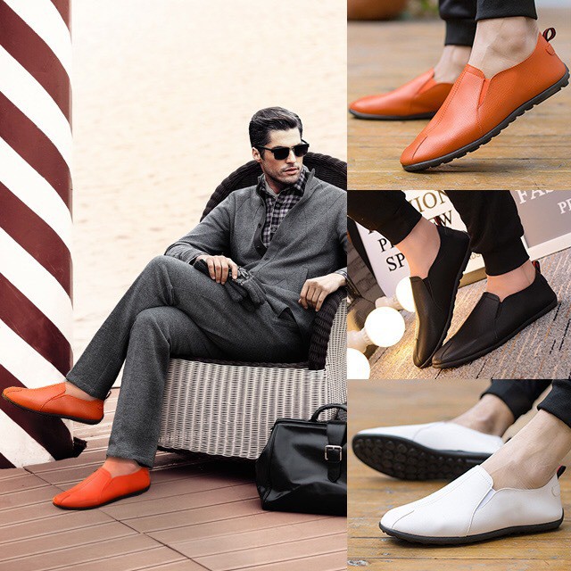 clothes-รองเท้าแฟชั่น-ผู้ชาย-รองเท้าหนังแบบสวม-สีขาว-สีดำ-สีส้ม-รุ่น-8012