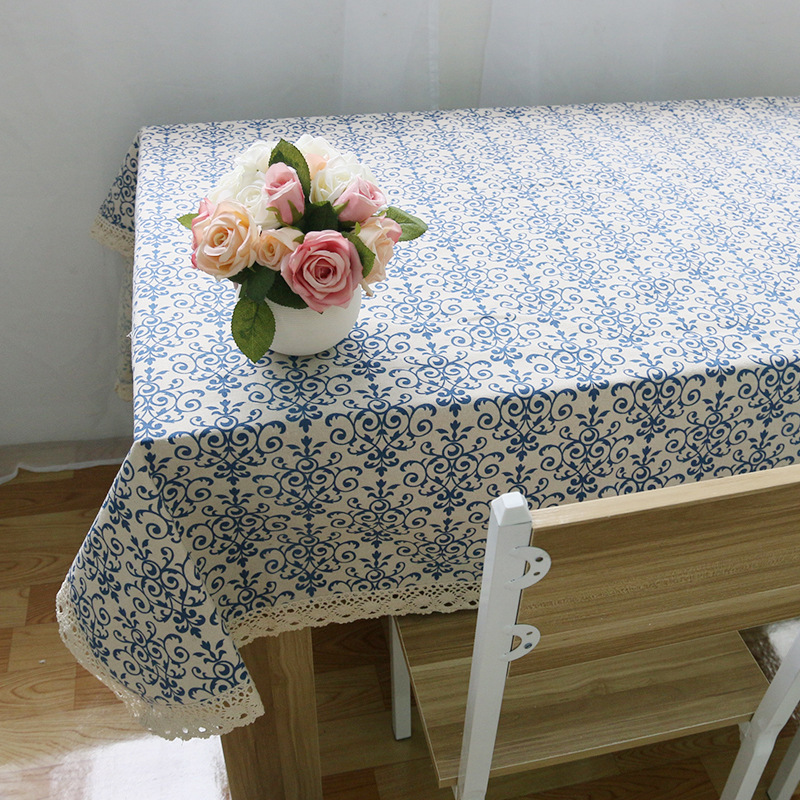 ผ้าปูโต๊ะ-retroสีฟ้าและสีขาว-พอร์ซเลนจีนคลาสสิกผ้าฝ้าย-ที่มีคุณภาพสูง