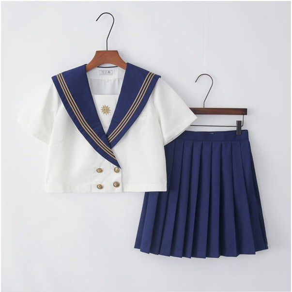 pre-order-ชุดนักเรียนญี่ปุ่น-คอปกกะลาสีแถบสีเหลือง-กระโปรง-2แบบ