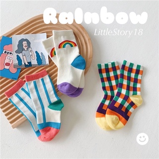 สินค้า LittleStory18 พร้อมส่ง ถุงเท้าเด็ก สไตล์เกาหลี น่ารักมาก Rainbow set