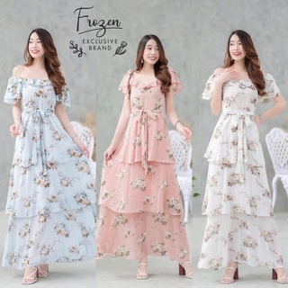 Maxi Dress เดรสยาว เปิดไหล่ ได้ เกาะอกก็ได้ค่ะ แขนระบาย ชายเดรสแต่งระบายรอบ