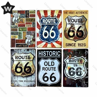 สติกเกอร์โปสเตอร์โลหะดีบุก ลาย Route 66 สไตล์วินเทจคลาสสิก สําหรับติดตกแต่งผนังบ้าน โรงรถ