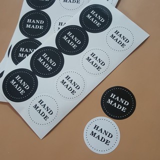 ป้ายสติกเกอร์(Sticker)"Hand Made"ขาว-ดำ