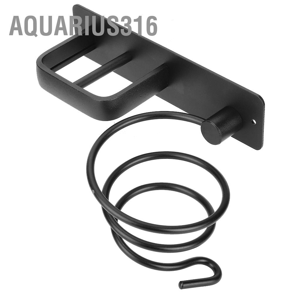 aquarius316-ที่วางไดร์เป่าผม-แบบเกลียว-อะลูมิเนียม-ติดผนัง-สีดำ-สำหรับเก็บของในห้องน้ำ