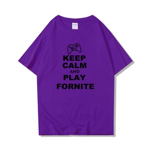 [100% Cotton] เสื้อยืดผ้าฝ้าย คอกลม พิมพ์ลาย Keep Calm And Play Fornite สําหรับผู้ชาย และผู้หญิง