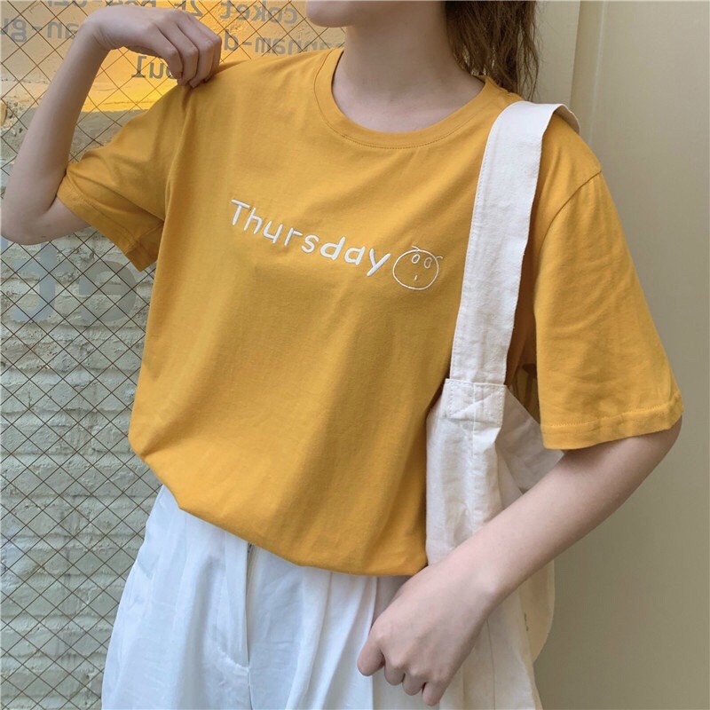 พร้อมส่ง-เสื้อยืดแขนสั้นทรงoversize-ปักอักษร-no-218