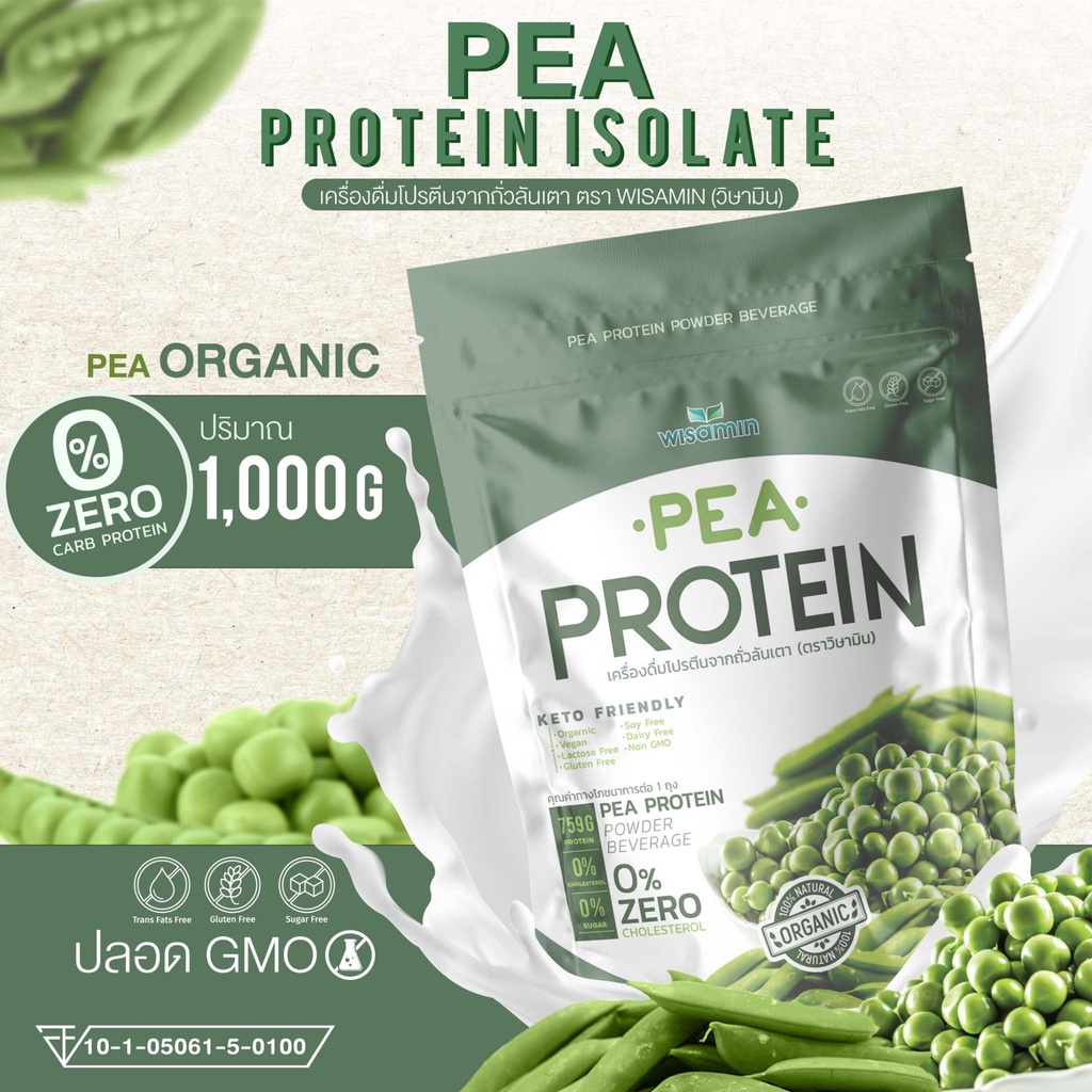ภาพหน้าปกสินค้าโปรตีนจากถั่วลันเตา 100% Pea protein isolate (พีโปรตีน ไอโซเลท) ออแกนิค ปลอด GMO ปริมาณ 1,000 กรัม ทานได้ 33 วัน