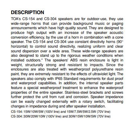 cs-304-wide-range-weatherproof-speaker-toa-ยูนิตฮอร์น-โตอะ-ลำโพง-กระจายเสียง