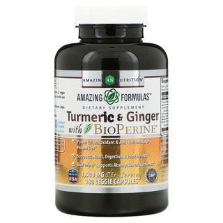 mazing Nutrition, Turmeric &amp; Ginger with BioPerine, 750 mg, 180 Veggie Capsules