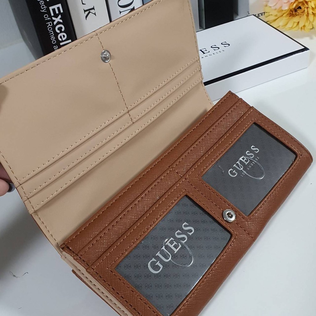 guess-womens-wallet-กระเป๋าตังค์แบบพับ-หนังลาย-saffiano