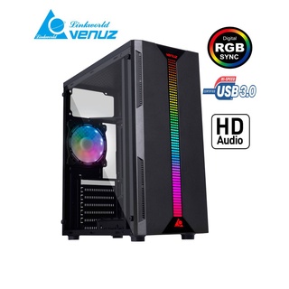 VENUZ ATX Computer Case VC1919A VC1620 with RGB LED Lighting & Rainbow RGB Fan – Black I2-30