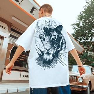 Tiger เสื้อคู่รักชายหญิงน่ารัก Cotton100% เสื้อยืดแฟชั่น สไตล์เกาหลี มินิมอล Oversize ทรงสวย สปอร์ต สีพื้น สวมใส่สบาย  ส