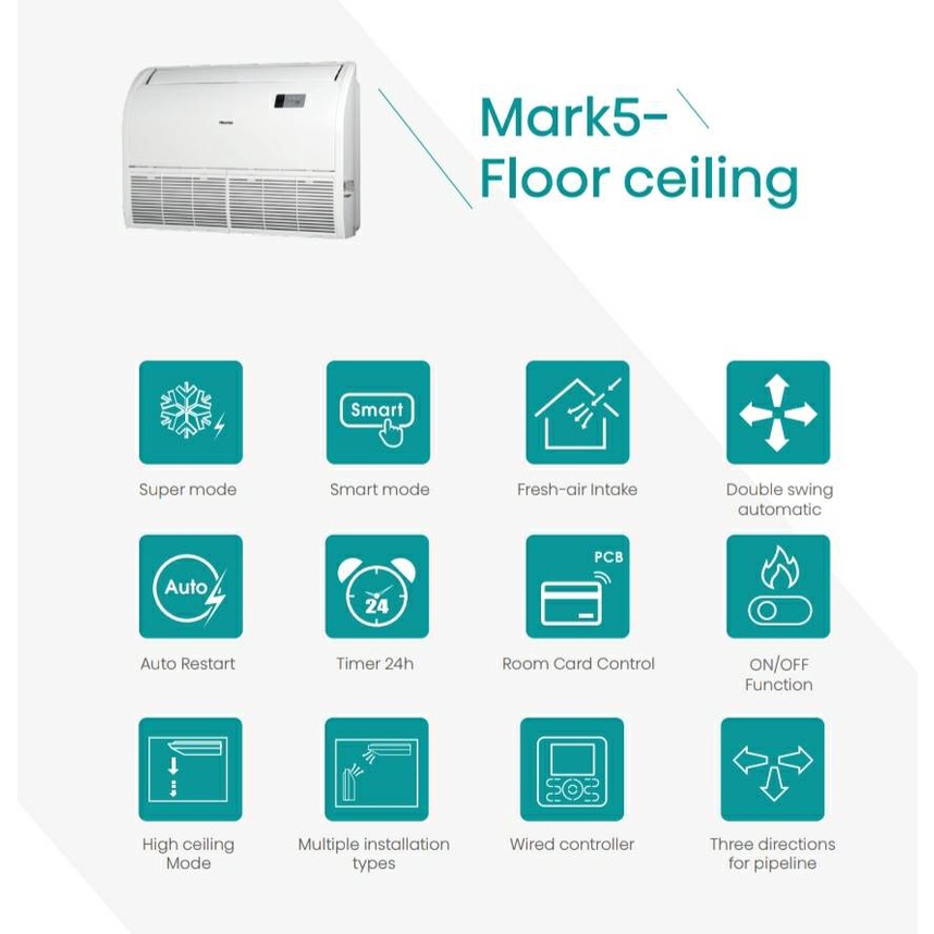 Hisense Mark 5 แอร์ ตั้งแขวน ไฮเซนส์ ระบบอินเวอร์เตอร์ ประหยัดไฟเบอร์5+1ดาว รังผึ้งทองแดง น้ำยา R32 แอร์ แอร์ เครื่องปรับอากาศ