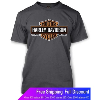 Harley-Davidson เสื้อยืดลำลอง Harley-Davidson Mens Elongated Orange Bar & Shield Charcoal T-Shirt 30291961 Harley-David