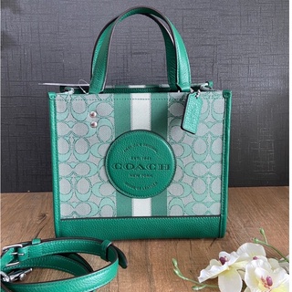 💚แท้💯 พร้อมส่ง💚Coach Dempsey Tote 22 In Signature Jacquard With Stripe And Coach Patch C8417