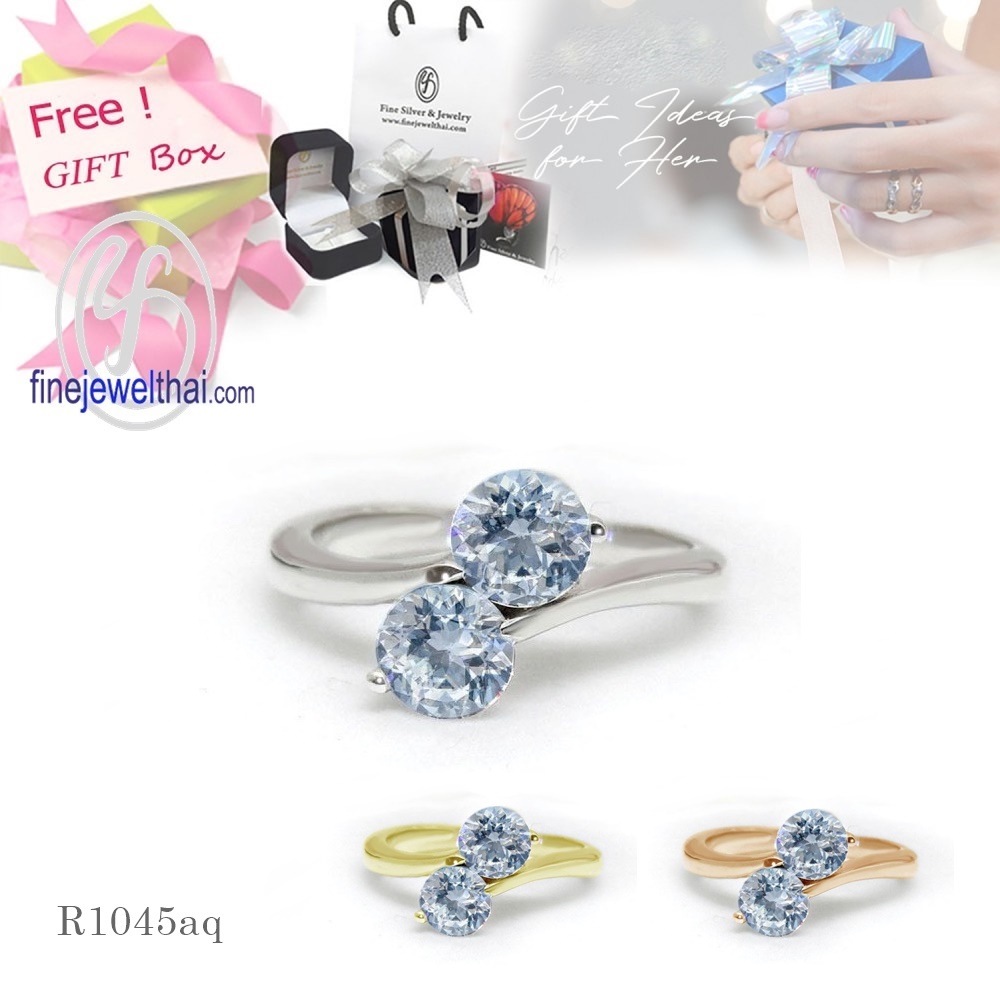 finejewelthai-แหวนอะความารีน-อะความารีน-แหวนเงินแท้-แหวนพลอย-แหวนประจำเดือนเกิด-r1045aq-เลือกสีตัวเรือนได้