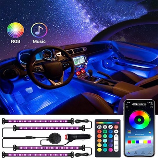ภายในรถยนต์นำแสง USB บุหรี่เบาติดตั้งไร้สายรีโมทคอนโทรลตกแต่งภายในแถบแสง RGB สีสันภายในตกแต่งเท้าบรรยากาศแสงไฟภายในรถยนต์