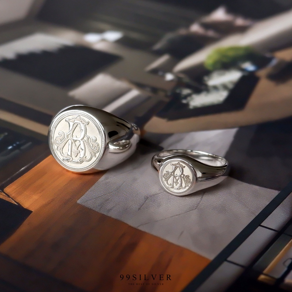 แหวนคู่รักแบบ-signet-ring-ออกแบบได้เองตามที่ต้องการ-ตัวเรือนหน้ากลม-8-และ-14-มม-กดสั่ง-1-ครั้ง-ได้แหวน-2-วง-r214-218