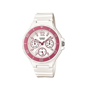 LRW-250H-4A Casio Ladies นาฬิกาข้อมือสายเรซิ่น ผู้หญิง สีขาว ขอบชมพู