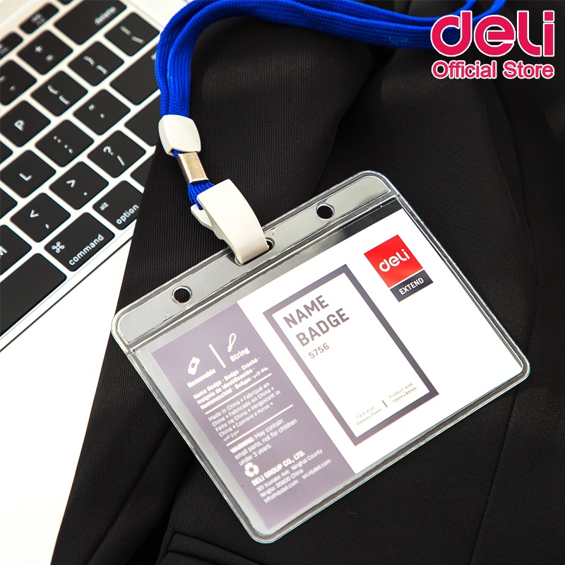 deli-5756-name-badge-lanyard-ซองใส่บัตรแข็ง-pvc-แนวนอน-พร้อมสายคล้องบัตร-แพ็ค-50-ชุด-ซองใส่บัตร-ซองบัตรพนักงาน