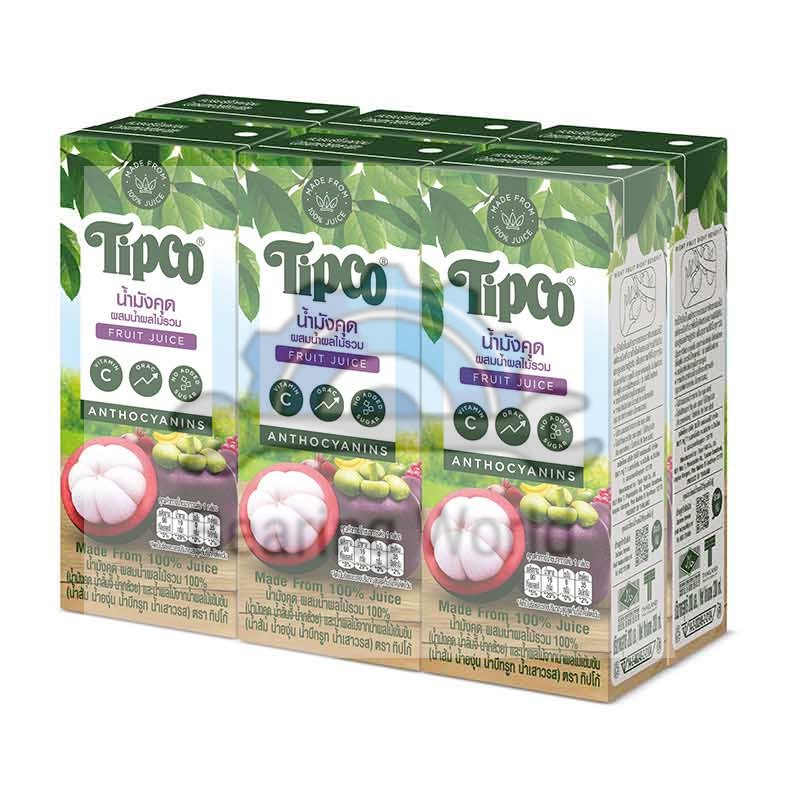 tipco-น้ำแครนเบอร์รี่-น้ำกีวีผสมองุ่น-น้ำเชอร์รี่เบอร์รี่-น้ำทับทิม-น้ำฝรั่ง-น้ำมังคุด-100-200-มล-x-6-กล่อง