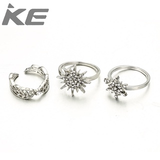 Jewelry Geometric Snowflake Hexagram  Ring Angel Wings Open Ring Three-piece Set for girls for