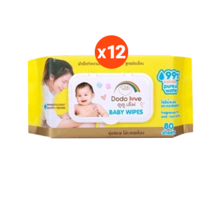 [ยกลัง12] DODOLOVE ทิชชู่เปียก Baby Wipes ผ้าเช็ดทำความสะอาดสำหรับเด็ก ออร์แกนิค ห่อใหญ่ 80 แผ่น