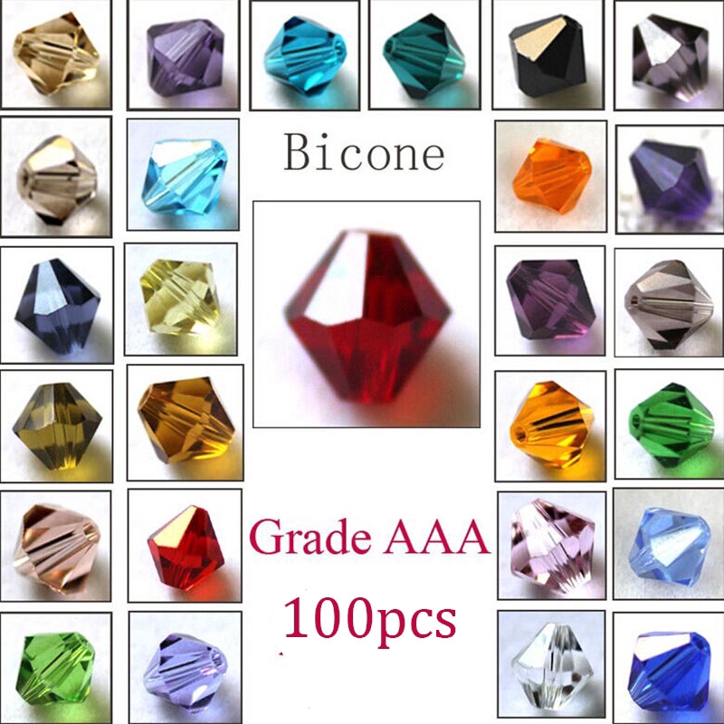 รูปภาพสินค้าแรกของลูกปัดคริสตัล ขนาด 4 มม. ทรง bicone faceted สําหรับทําเครื่องประดับ 100 ชิ้น