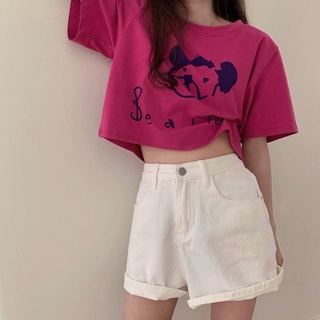 Alice สินค้ามาใหม่ เสื้อครอปแฟชัน เกาหลี น่ารัก เซ็กซี่ เสื้อครอปแขนสั้น สีชมพูน่ารัก  พิเศษ Korean Style Trendy สไตล์เกาหลี FS22091508 36Z230909