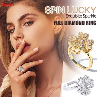 สินค้า XIZUN Gentle Sparkling Lucky Flower Ring, Anxiety Ring for Women, Four-Leaf Clover Rotating Ring, Adjustable Spinner Ring, Good Luck Fidget Ring, Shinny Jewelry Gifts for Women