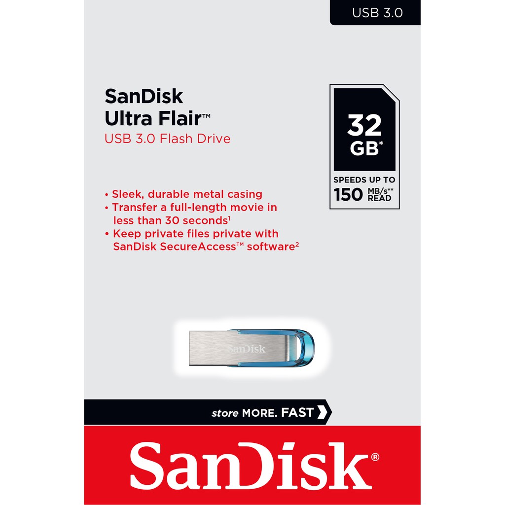 ภาพหน้าปกสินค้าSanDisk Ultra Flair USB 3.0 32GB - Speed / 150MB (SDCZ73-032G-G46B, Blue) จากร้าน sandisk_thailand_officialshop บน Shopee