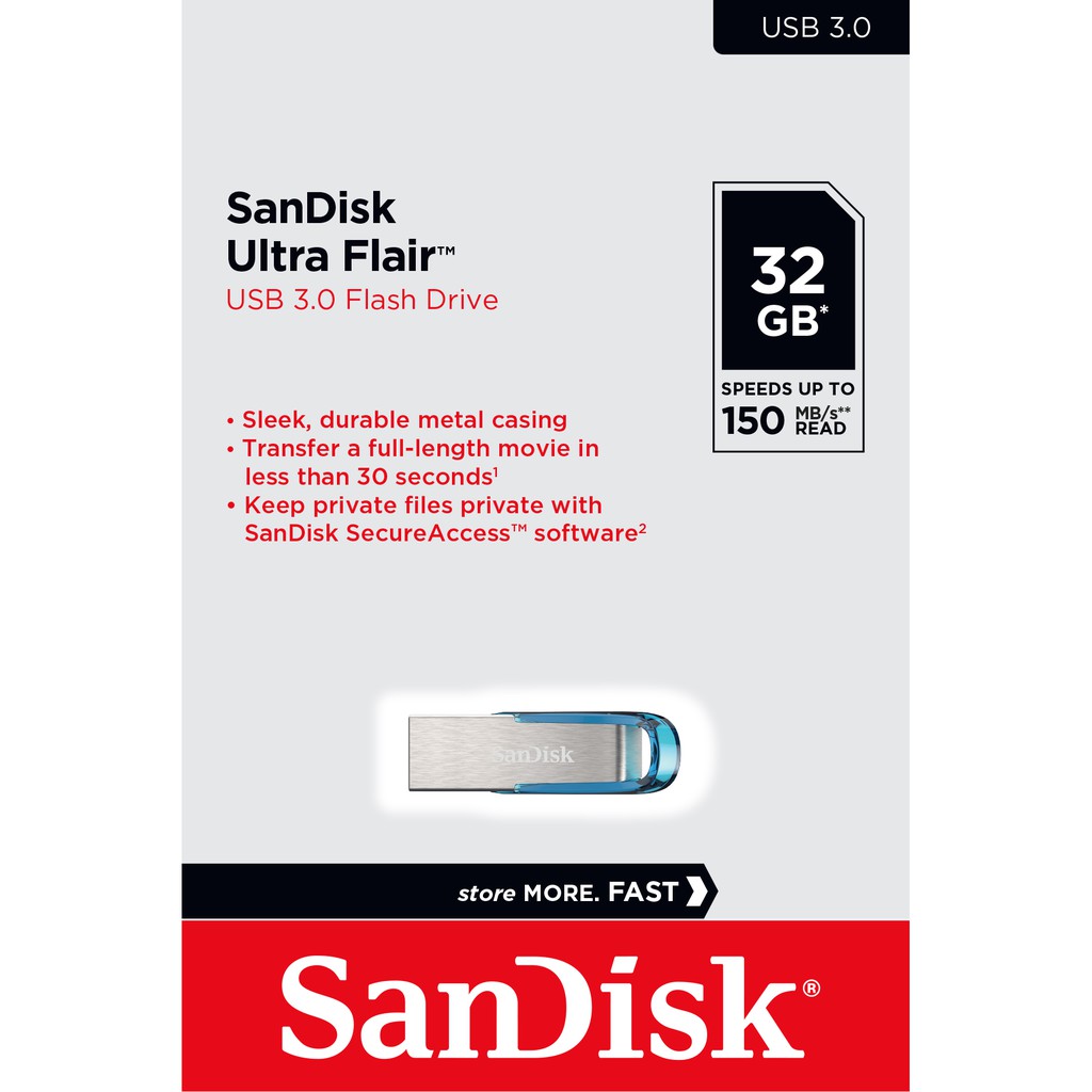 ภาพสินค้าSanDisk Ultra Flair USB 3.0 32GB - Speed / 150MB (SDCZ73-032G-G46B, Blue) จากร้าน sandisk_thailand_officialshop บน Shopee ภาพที่ 1