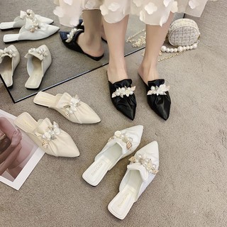 Baotou กึ่งรองเท้าแตะหญิงสวมใส่ด้านนอก 2021 ฤดูร้อนใหม่สุทธิสีแดงขี้เกียจรองเท้าแฟชั่นนักเรียนรองเท้าแตะแบนแหลม