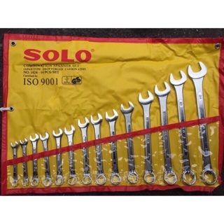 ประแจแหวนข้างปากตายข้างชุด "SOLO" 14ตัว/1ชุด มีซองใส่ มีประแจตั้งแต่เบอ8-24