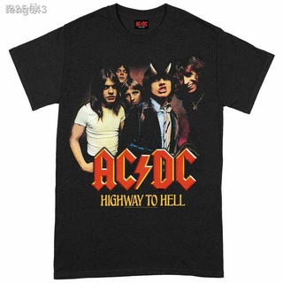 เสื้อยืดผ้าฝ้ายCOTTON ❍▩┅○AC/DC T เสื้อ Highway To Hell Group สีดำ Classic Rock Metal Tee MensS-5XL