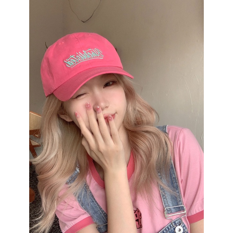 หมวกปีกโค้ง-กันแดด-พิมพ์ลายตัวอักษรน่ารัก-สีชมพู-สไตล์เกาหลี-แฟชั่นฤดูใบไม้ผลิ-และฤดูร้อน-สําหรับผู้หญิง