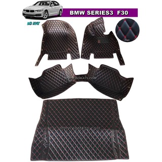BMW SERIES 3 F30 พรม6D VIP สีดำด้ายแดง เต็มคัน เข้ารูป