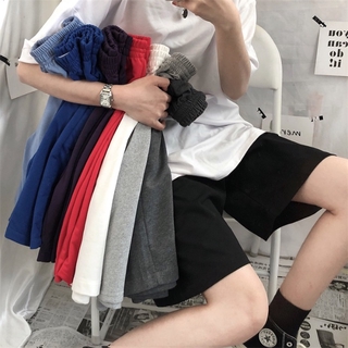 2021insฤดูร้อนสไตล์ฮาราจูกุพื้นฐานสีทึบกางเกงขากว้างห้ากางเกงกางเกงขาสั้นป่าน้ำชายและหญิง