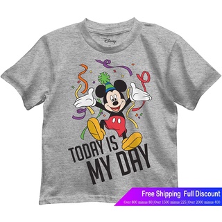 เสื้อยืดผ้าฝ้ายพิมพ์ลายดิสนีย์เสือยืดผู้ชาย เสื้อบอดี้โ Disney Boys Mickey Mouse Today Is My Day Birthday Graphic Tee T