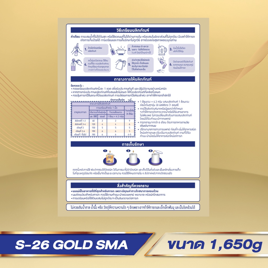ภาพสินค้าS26 Gold SMA ( สูตร 1 สีทอง ) 1650g ( ถุงละ550 กรัม * 3 ถุง) Exp หมดอายุ 5/5/24 จากร้าน naruto_poom บน Shopee ภาพที่ 2
