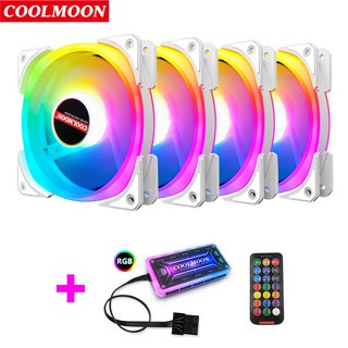 Coolmoon พัดลมระบายความร้อนเคสคอมพิวเตอร์ PC RGB เสียงเงียบ 120 มม. พัดลมระบายความร้อนคอมพิวเตอร์ : 4 พัดลม + 1 ตัวควบคุม 4 ชิ้น