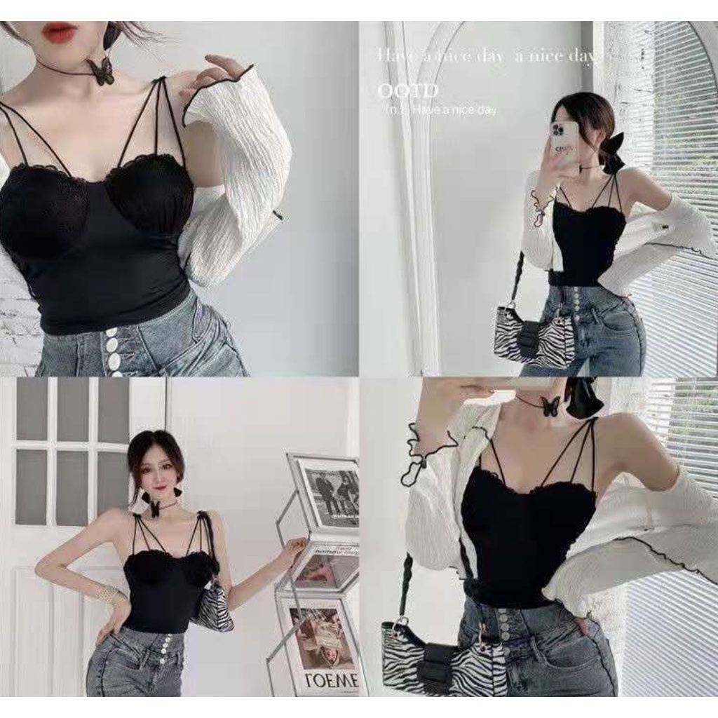 เสื้อสายเดี่ยว-sweet-camisole-แต่งสายเดียว-3-layer-งานลูกไม้-งานสวยมาก-มีฟองน้ำ-ซับใน-เป็นเสื้อในได้-ใส่เที่ยวได้